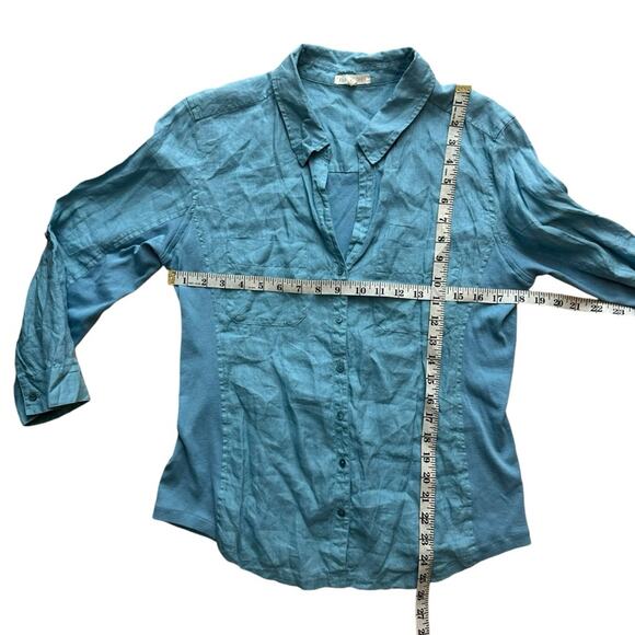Eileen Fisher Irish Linen and Cotton Button Down Top Blue Size Medium - Picture 3 of 8